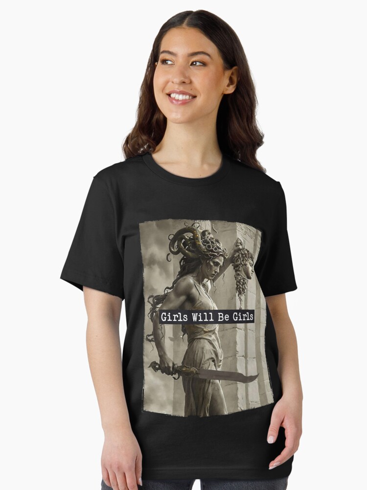 Thumbnail 2 von 7, Essential T-Shirt, Girls Will Be Girls Medusa mit dem Haupt des Perseus designt und verkauft von Elloodiee.
