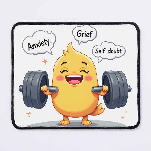 Item preview, Emotionally Sore but Still Lifting – Mental Strength Dumbbell Character designed and sold by Power Within Prints.