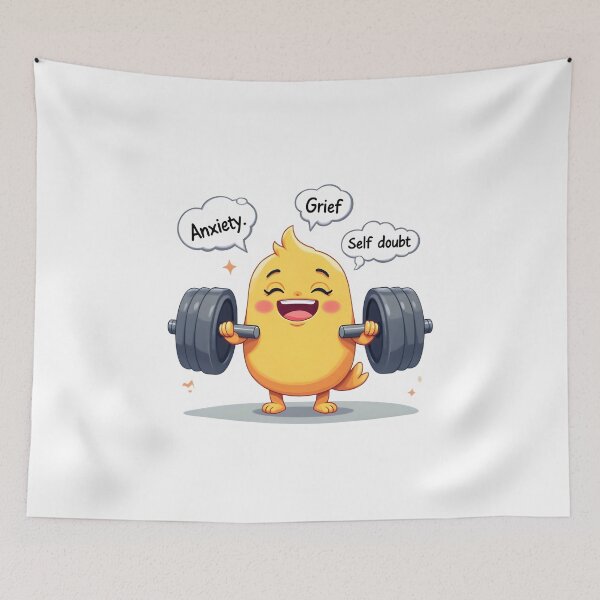 Item preview, Emotionally Sore but Still Lifting – Mental Strength Dumbbell Character designed and sold by Power Within Prints.