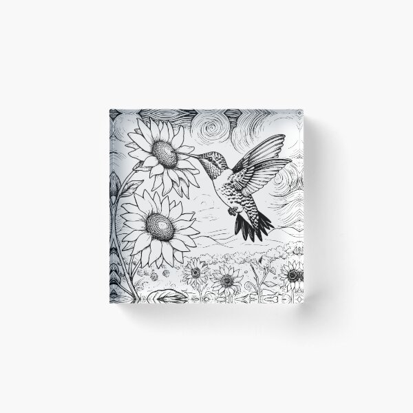 Item preview, Hummingbird and Sunflower Line Art designed and sold by theficklepixel.