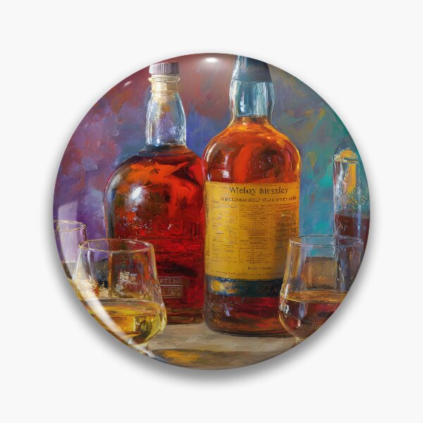 Artikelvorschau, Whiskyflaschen und -gläser auf Holzfässern – elegante Mischung aus Bernstein und Gold auf lebendigem Hintergrund entworfen und verkauft von OlfactoART Studio.