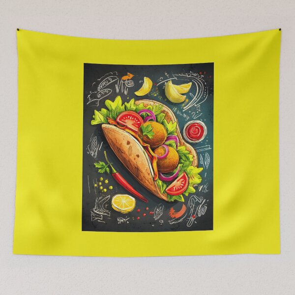 Item preview, Colorful Falafel Wrap Surrounded by Artistic Doodles of Fresh Ingredients - A Lively Celebration designed and sold by OlfactoART Studio.