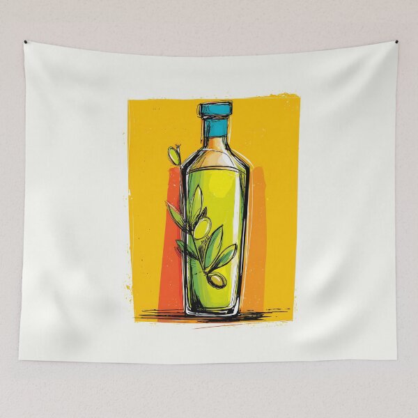 Item preview, Stylized Olive Oil Bottle with Olive Branches - Bold Mediterranean Kitchen Art for Food Lovers designed and sold by OlfactoART Studio.