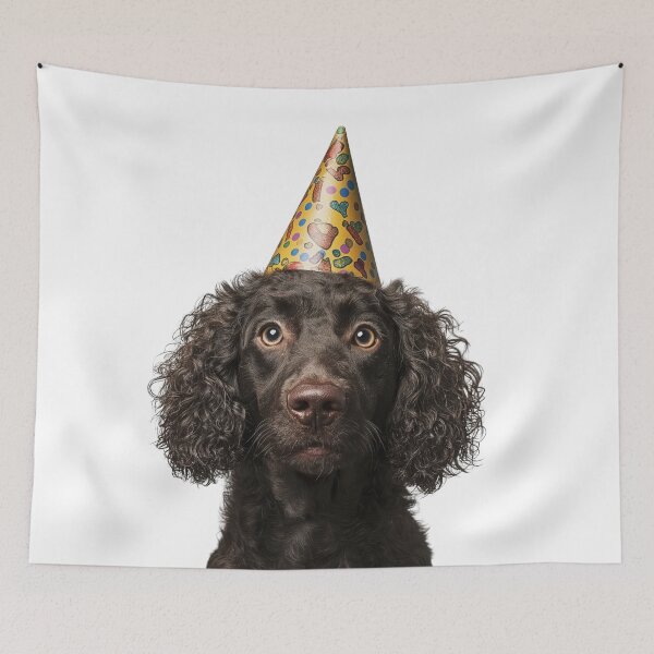 Item preview, Lindo perro retriever de pelo rizado con sombrero de fiesta para celebrar su cumpleaños. designed and sold by LazyOwlStore.