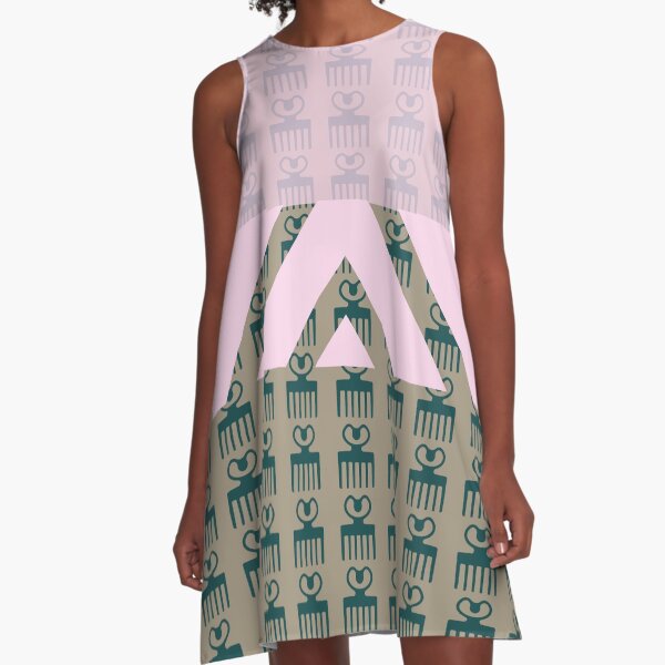 Duafe - Wooden Comb - Adinkra symbol pink touch A-Line Dress