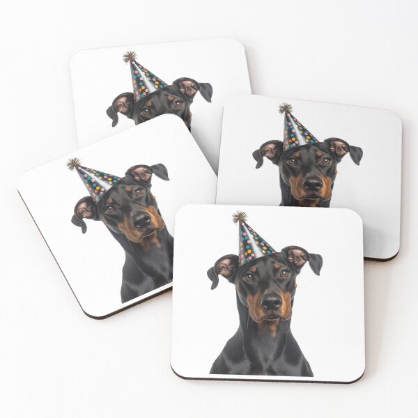 Item preview, Cute Doberman Pinscher dog with Party Hat Birthday Celebration designed and sold by LazyOwlStore.