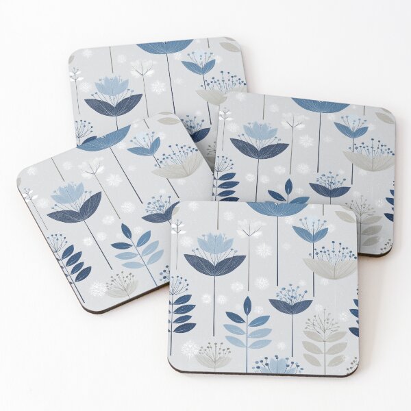 Item preview, Nordic Winter Flowers in Frosted Blue Tones designed and sold by Moisky Patterns.
