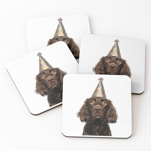 Item preview, Cute Field Spaniel dog with Party Hat Birthday Celebration designed and sold by LazyOwlStore.