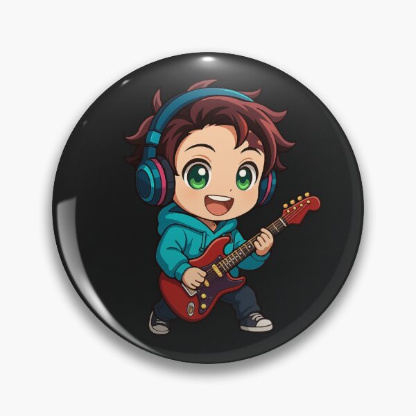 Item preview, Cool Chibi Boy with Guitar – Neon Blue Hoodie & Headphones Anime Style designed and sold by ColorSplash123.