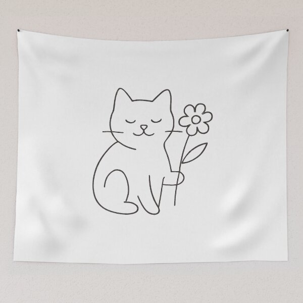 Item preview, Cat Flower Line Drawing  designed and sold by CookieCreature.
