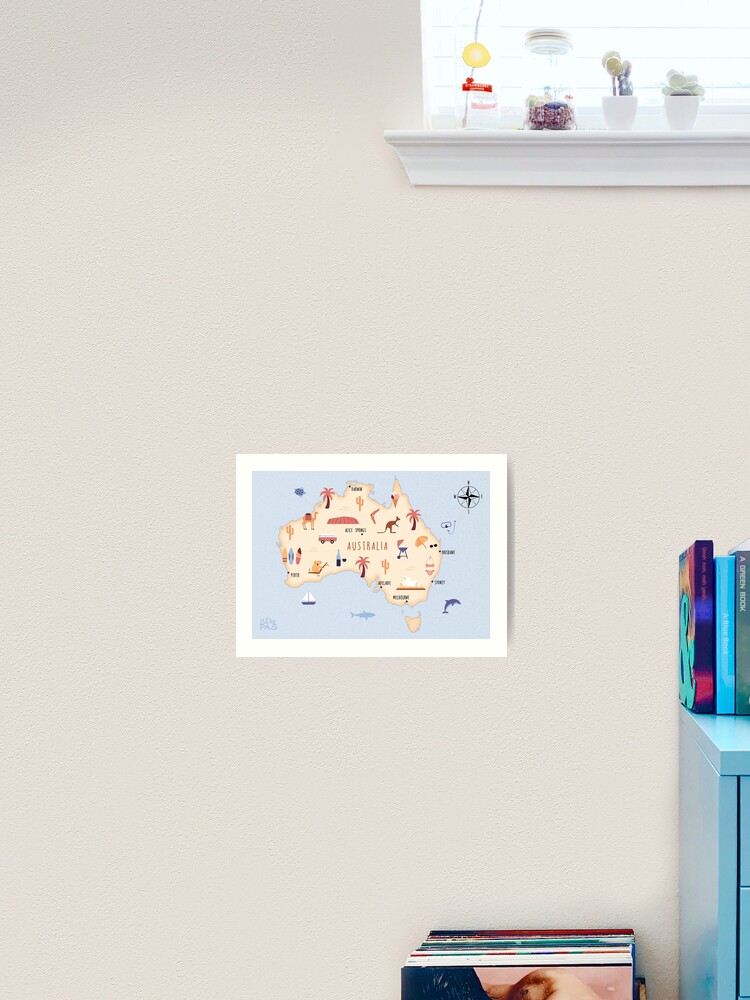 Thumbnail 2 of 3, Art Print, Illustrated map of Australia designed and sold by ymkesinfogr.