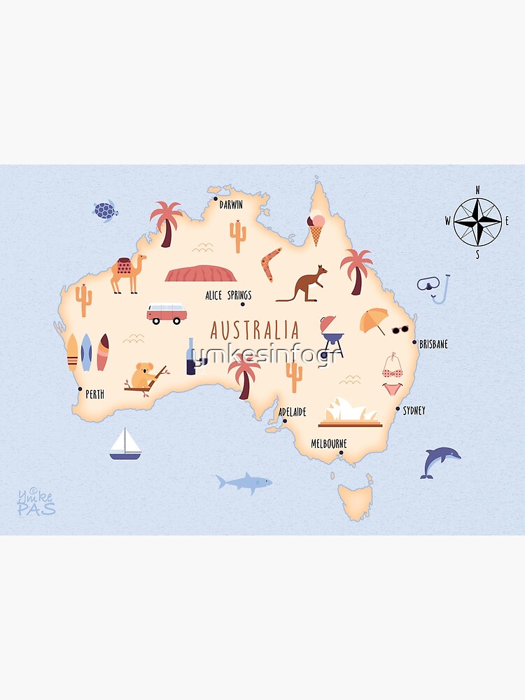 Thumbnail 3 of 3, Art Print, Illustrated map of Australia designed and sold by ymkesinfogr.