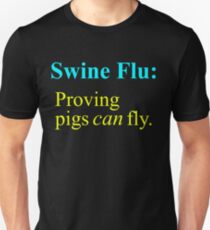 Swine Flew - Cyan & Yellow Lettering, Funny Unisex T-Shirt