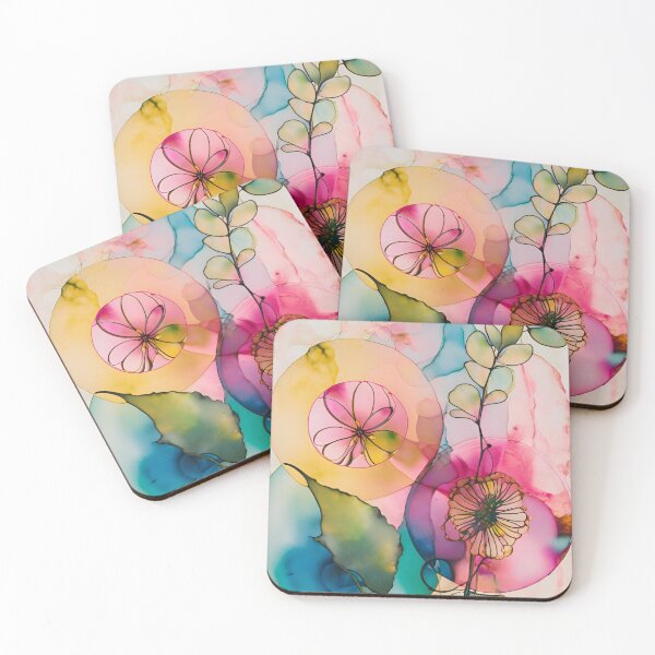 Item preview, Colorful flower texture,  pink blue yellow pattern, leaf pattern, pink stone, abstracitive designed and sold by KolorellaS.