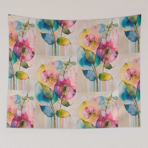 Item preview, Colorful flower texture,  pink blue yellow pattern, leaf pattern, pink stone, abstracitive designed and sold by KolorellaS.