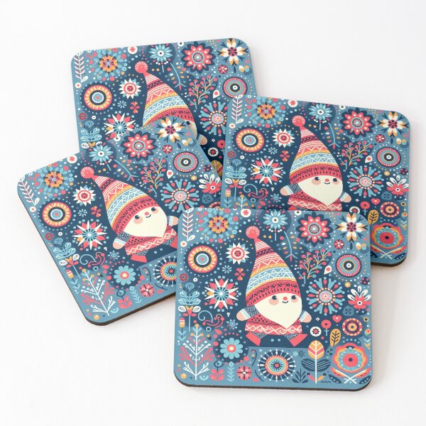Item preview, Cute Gnome with Flowers - Scandinavian Folk Art by heidiannemorris © designed and sold by FOLK ART FUSION by heidiannemorris.