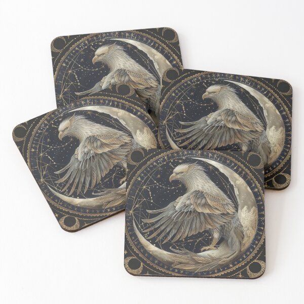 Item preview, A Regal Griffin Perched Atop a Crescent Moon, Mystical Design designed and sold by Line-Creations.