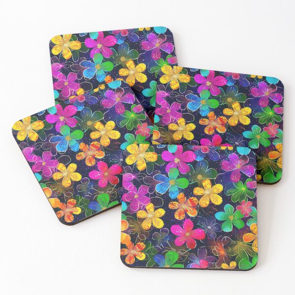 Item preview, Neon Colorful floral pattern - whimsigoth dark cottagecore orange blue yellow  designed and sold by cocomelon168.