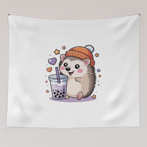 Item preview, cute hedgehog with bubble tea  designed and sold by jkrphoto.