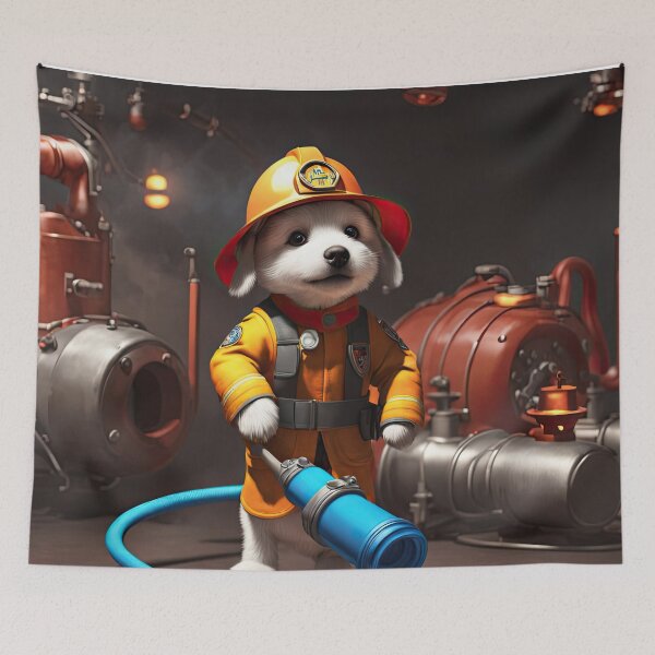Item preview, Puppy as a fireman holding a hosepipe directing water to a fire designed and sold by Colin Bentham.