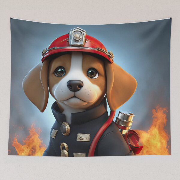 Item preview, Puppy as a fireman holding a hosepipe directing water to a fire designed and sold by Colin Bentham.