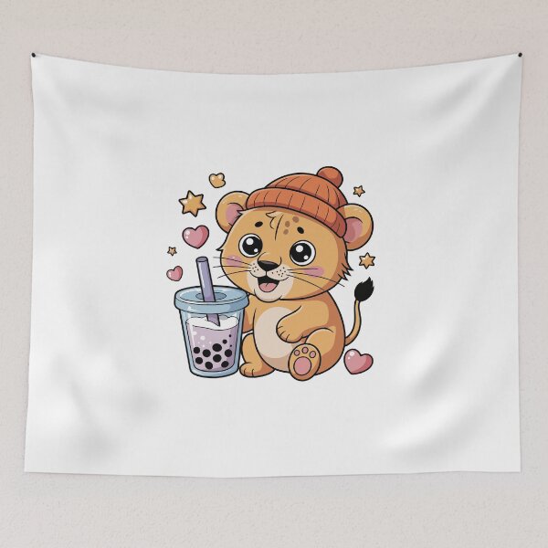 Item preview, lion cub with bubble tea  designed and sold by jkrphoto.