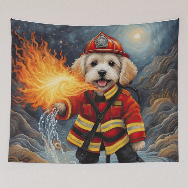 Item preview, Puppy as a fireman holding a hosepipe directing water to a fire designed and sold by Colin Bentham.