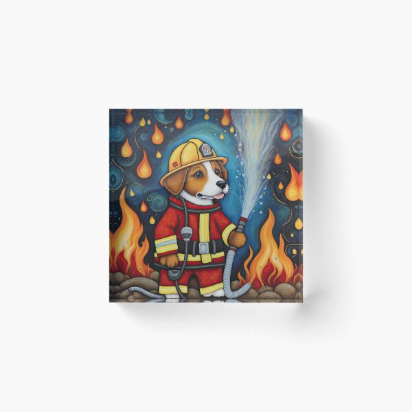 Item preview, Puppy as a fireman holding a hosepipe directing water to a fire designed and sold by Colin Bentham.