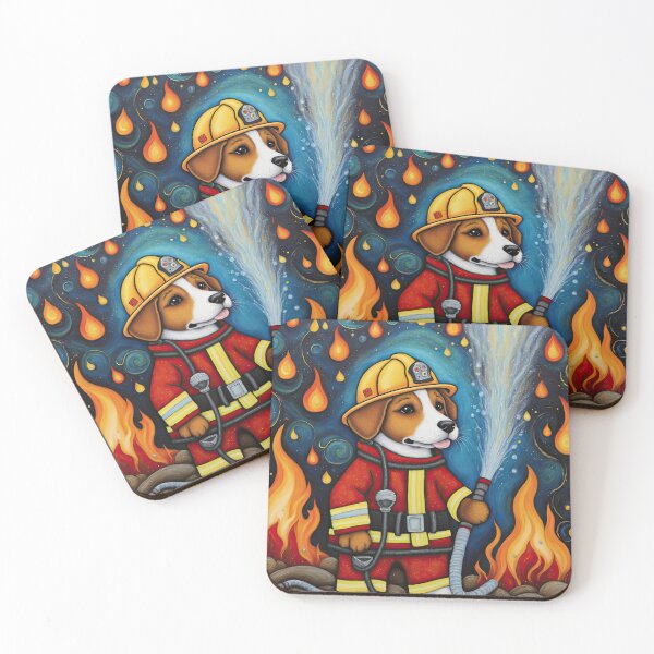 Item preview, Puppy as a fireman holding a hosepipe directing water to a fire designed and sold by Colin Bentham.