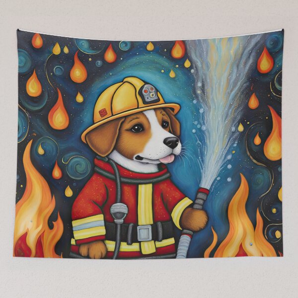 Item preview, Puppy as a fireman holding a hosepipe directing water to a fire designed and sold by Colin Bentham.