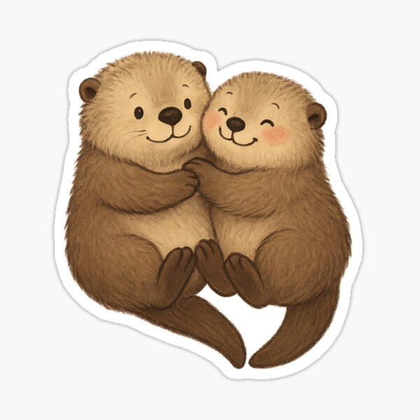 Artikel-Vorschau von Kawaii Otter Paar Aufkleber | Süße Otter halten Hände | Valentinstagsgeschenk, Jubiläumswortspiel, Du bist meine Otterhälfte, designt und verkauft von TheTravelBunny.