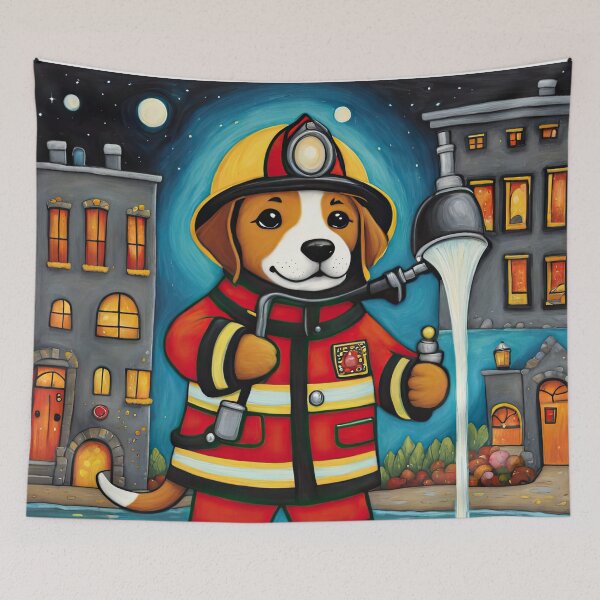 Item preview, Puppy as a fireman holding a hosepipe directing water to a fire designed and sold by Colin Bentham.