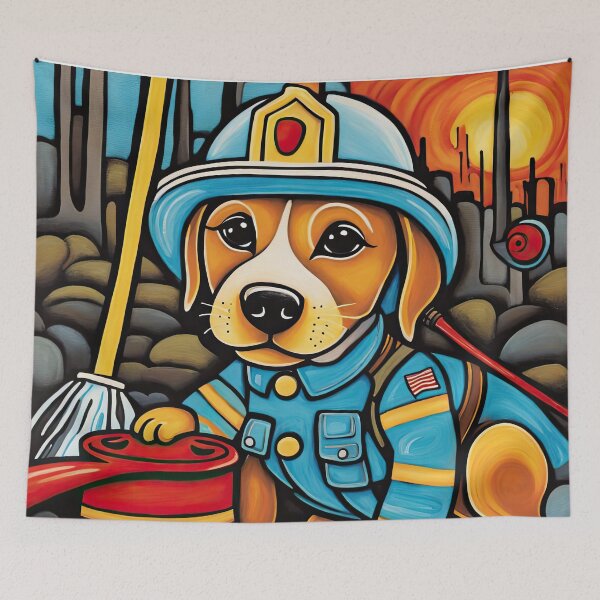 Item preview, Puppy as a fireman holding a hosepipe directing water to a fire designed and sold by Colin Bentham.
