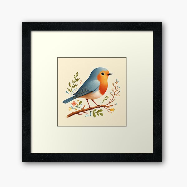 Aperçu de l'œuvre Rouge-gorge mignon sur une branche - Aquarelle Art populaire par heidiannemorris © créée et vendue par FOLK ART FUSION by heidiannemorris.