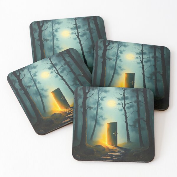 Item preview, Mysterious glowing door in enchanted forest, hidden in the fog, surreal atmosphere full of unknown magic designed and sold by FotoworldEdel.