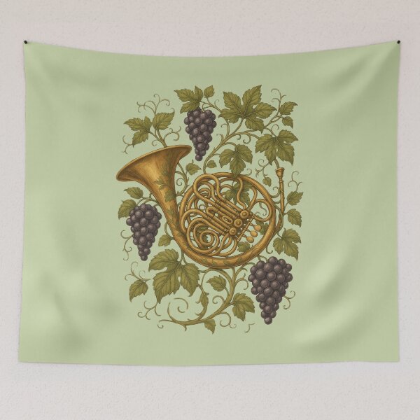 Item preview, French horn among grapes designed and sold by Meandmyshop.