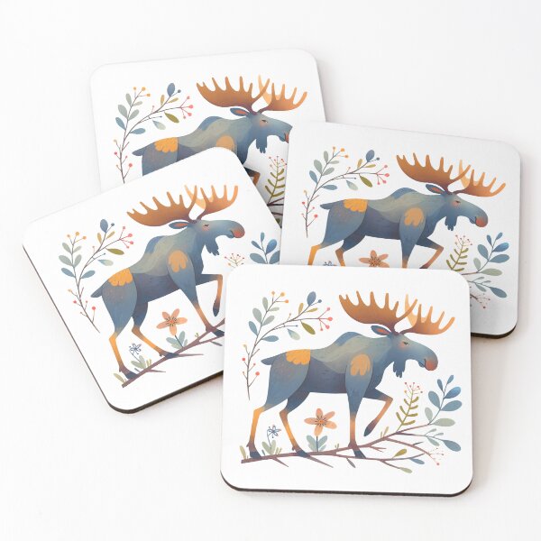 Item preview, Majestic Blue Moose - Watercolour Folk Art by heidiannemorris © designed and sold by FOLK ART FUSION by heidiannemorris.