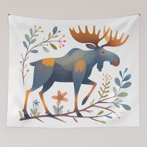 Item preview, Majestic Blue Moose - Watercolour Folk Art by heidiannemorris © designed and sold by FOLK ART FUSION by heidiannemorris.