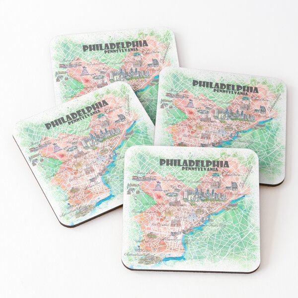 Item preview, Philadelphia Pennsylvania USA Illustrated Map with Main Roads Landmarks and Highlights designed and sold by artshop77.