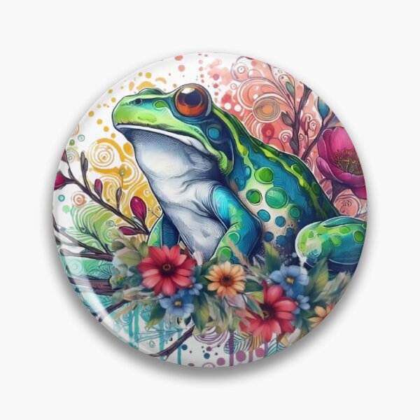 Artikelvorschau, Ein bunter Frosch mit verschiedenen Blättern und ebenfalls bunten Blumen. entworfen und verkauft von Marcoshop10.