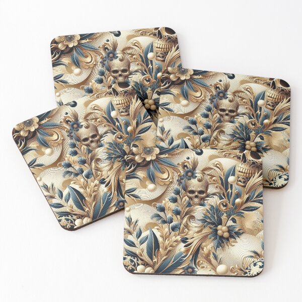 Item preview, Baroque Skull Garden – Gothic Gold Botanical Pattern designed and sold by Arscorart.