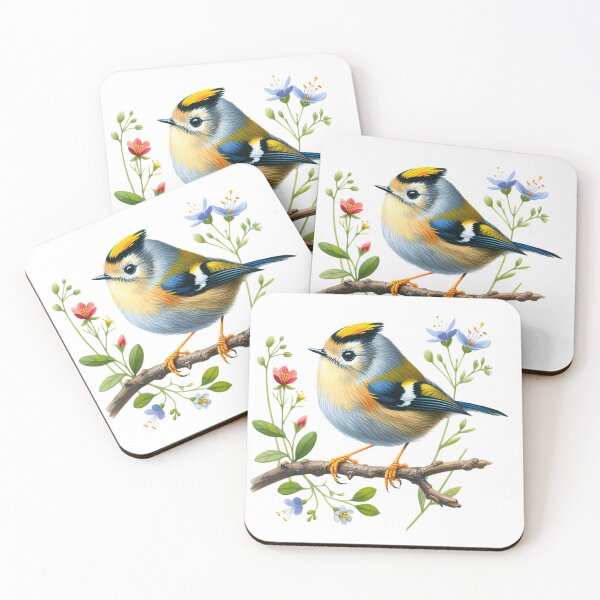 Item preview, Cute Goldcrest on Branch - Watercolour Folk Art by heidiannemorris © designed and sold by FOLK ART FUSION.
