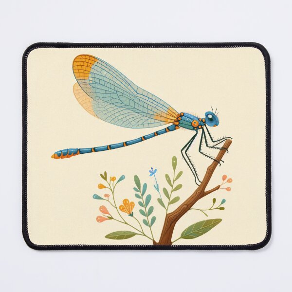 Item preview, Colourful Blue Damselfly on Branch - Watercolour Folk Art by heidiannemorris © designed and sold by FOLK ART FUSION by heidiannemorris.