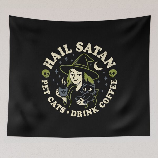 Item preview, Hail Satan Pet Cats Drink Coffee - Witchcraft Dark Humor designed and sold by Nemons.