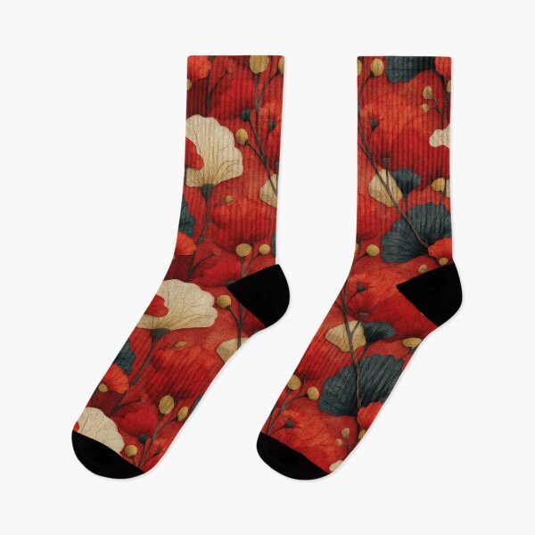 Item preview,  Flowers on Crimson – Elegant Botanical Pattern designed and sold by SylvieVibes.