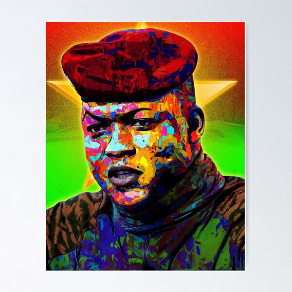 Item preview, Ibrahim Traore painting, colorful Pan-African, Pop Art portrait designed and sold by Youngkev-arts.