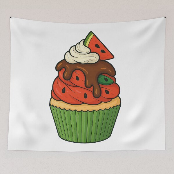 Item preview, A cute watermelon-themed cupcake with whipped cream and chocolate topping  designed and sold by Asbiell.