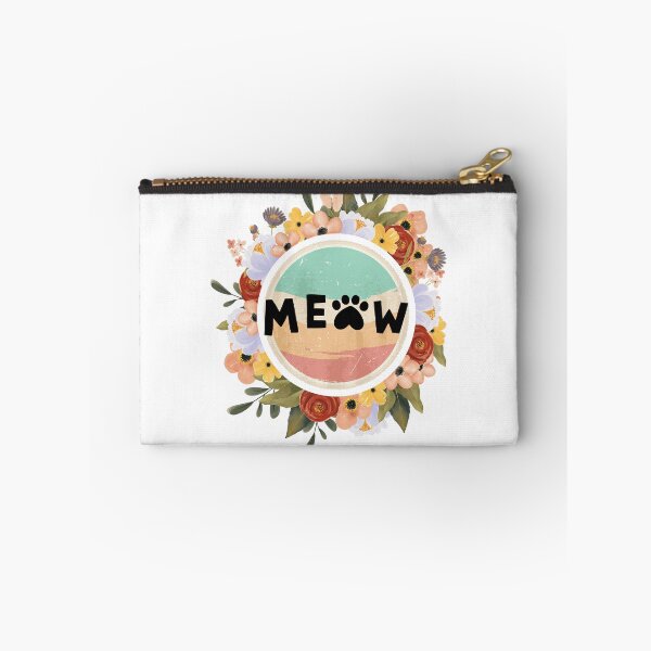 Item preview, Retro Meow – Cute Cat Typography with Floral Frame designed and sold by RisenAgain - Quantum BrainGlitch | Designs.
