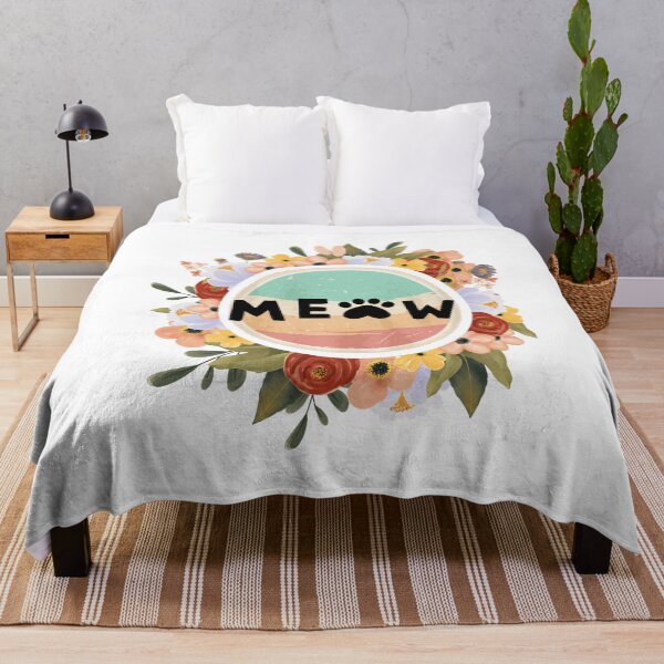Item preview, Retro Meow – Cute Cat Typography with Floral Frame designed and sold by RisenAgain - Quantum BrainGlitch | Designs.