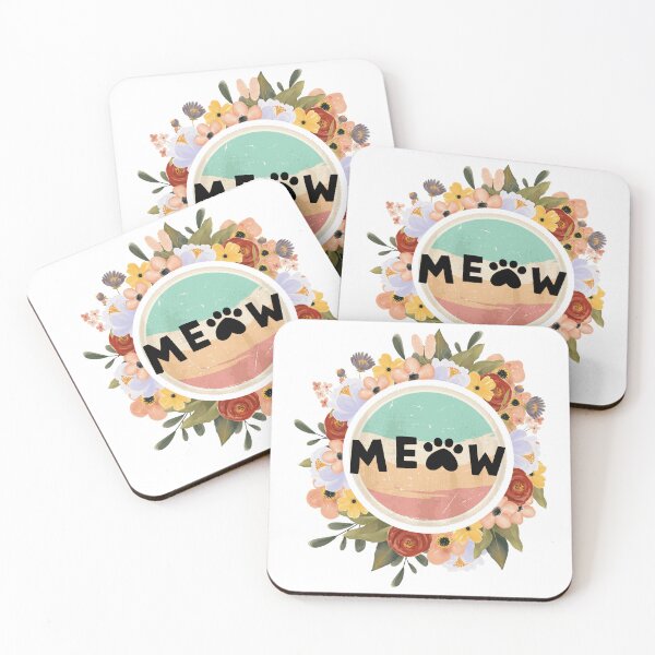 Item preview, Retro Meow – Cute Cat Typography with Floral Frame designed and sold by RisenAgain - Quantum BrainGlitch | Designs.